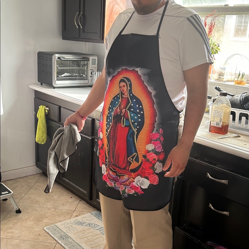 Our Lady of Guadalupe Kitchen Apron - Black and Red